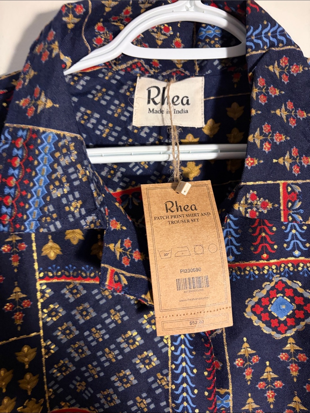 Navy Multi-Pattern Button Front Blouse - Picture 5 of 13
